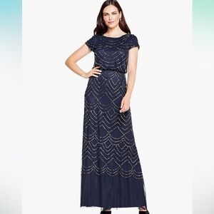 Adrianna Papell Women's Short Sleeve Blouson Beaded Gown